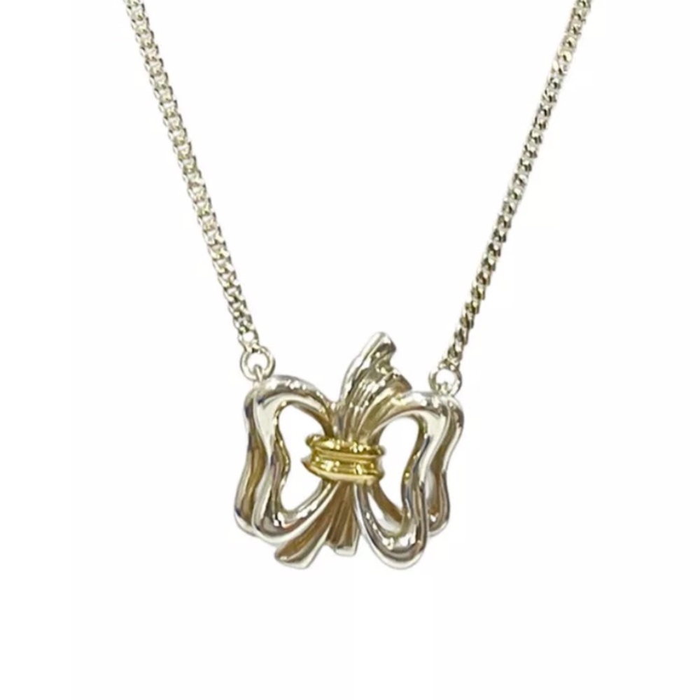 Tiffany & Co. 18k Gold & 925 Silver Butterfly Bow Necklace